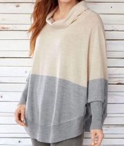 Smartwool Nokoni Wool Blend Cowl Neck Poncho Sweater Metallic Cream Size S/M