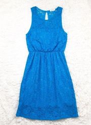 blue lace fit and flare dress size small