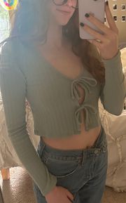 Sage Green Tie Front Crop Top