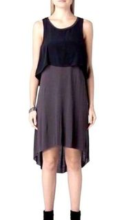 Allsaints Rubik Two Tone Hi Low Silk Jersey Dress Black size 2 retail $298 Taupe