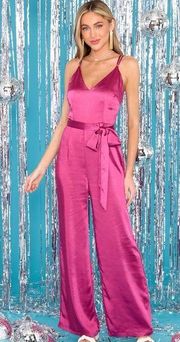 Aakaa Guest Of Honor Hot Pink Sateen Jumpsuit Strappy Backless M Juniors NWT