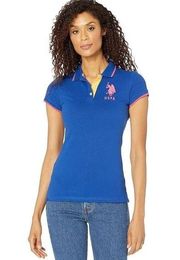 Womens US Polo Assn Royal Blue Polo Short Sleeve Shirt Size Large Big Pony Logo