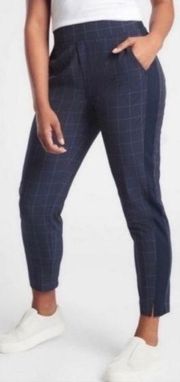 Athleta Brooklyn Textured Ankle Pant in Windowpane Grid Navy