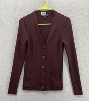 Ann Taylor Women's Cardigan Sweater Burgundy Size Large Ribbed Wool Blend