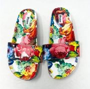 Dune London Lilley Multicolor Synthetic Floral Open Toe Slide Sandals Size 8 M