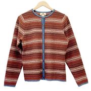 Vintage Woolrich Sweater Rust Striped Wool Button Front Cardigan Size Medium