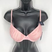 Tommy Hilfiger NEW Micro Pushup Underwire Bra Sz 34C Pink Logo Spellout Padded