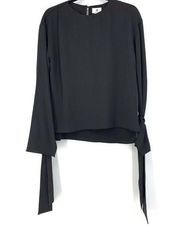 Revolve Airlie Womens Size 4 XS Long Sleeve Tie Cuff Blouse Black Round Neck