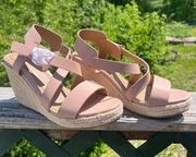 Catherine Malandrino Estaria Wedge Strappy Sandal Nude Vegan Sz 9 NIB