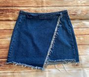 Jeans Women Wrap Fray Hem Blue Denim Skirt Size Medium