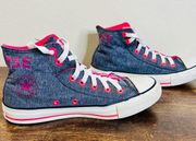 Converse Chuck Taylor  All Star Sneakers 7 High Top Lace Up Blue Pink Fold Down