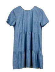 NWT Sézane Sezane Garance in Chambray Blue Cotton Linen Tiered Dress 42 / US 10