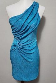 Love Rein Turquoise Metallic Knit Bodycon One Shoulder Dress Size Medium