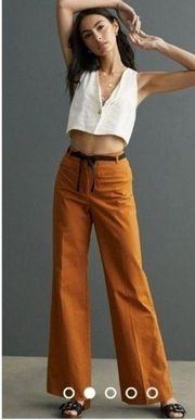 Anthropologie, New, Maeve Brown '70's Flare High Rise Waist Belted Pants Size 12