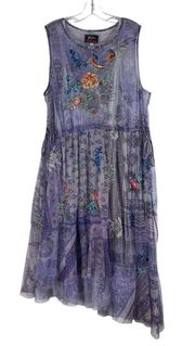 NEW Johnny Was BIYA Silvana Mesh Dress Embroider Asymmetrical Hem Size XXL