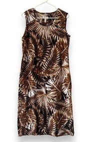 Denim & Co. Women's Brown Tropical Print Sleeveless Jersey Midi Dress Size M