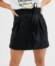 Free People Peyton Paper Bag Mini Skirt Faux Leather Tie Waist Black NWT