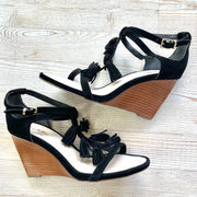 Seychelles Twist Tassel T-Strap Stacked Wedge Sandals | Black Size‎ 8.5