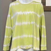 Denim & Co. Light Lime Green/Wht. Tie Dye Crewneck Long Sleeve Sweatshirt- Small