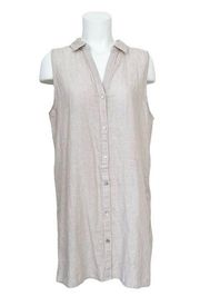 Tahari Tan Striped Linen Blend Sleeveless Button Down Shirt NEW