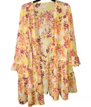 Est 1946 Cato floral Chiffon Ruffle open cardigan kimono yellow 26/28W