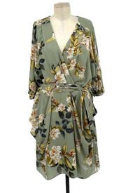 City Chic Color Wrap Print Dress Sage Green Floral Print Plus Size 22