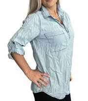 Skies are blue chambray denim pullover top