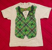 Saint Patrick’s Day T-shirt with printed green plaid vest and bow tie on front.M