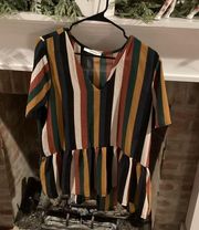 Caramela Large Striped Peplum V Neck blouse