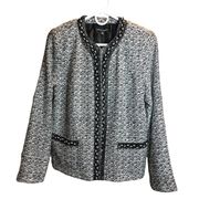 Cynthia Rowley Tweed Blazer Jacket Size Medium Beaded Trim Open Front Women's