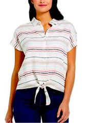 NWT Weatherproof striped short sleeve button up linen blend - size M