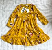 NWT  AURE mini DRESS Large Saffron Flowers Yellow red gold silk SZ6