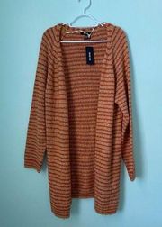 NWT Women’s Miss Me Coral Yellow Striped Fuzzy Knit Cardigan