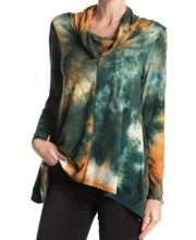 Forgotten Grace Sweater Womens XS Green Gold Tie Dye Oversized Cowl Neck Casual