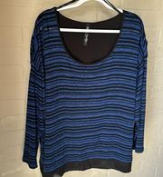 Jessica Simpson shirt tunic top knit striped blue black lined scoop neckline 2x‎