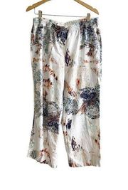 Chico’s 100’s Linen Artsy Design Cropped Pants Pull On Wide Leg Size M/10