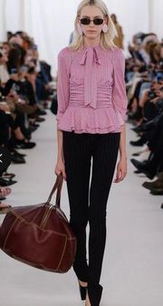 Balenciaga spring 2017 runway pink puff sleeve ruched striped blouse