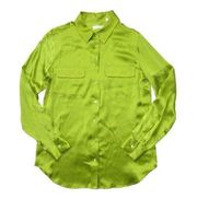 NWT Equipment Slim Signature in Citron Satin Silk Button Down Shirt M $238
