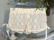 Beige Lace Sheer Swim Coverup Shorts Beach New Junior Womens Large New