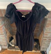 Blush XL Black Short Sleeve Romper with Drawstring size XL Lace Sleeves