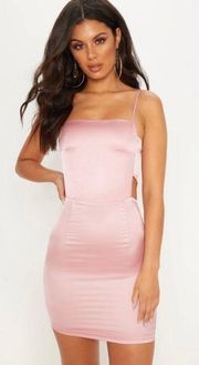 Pretty Little Thing  Rose Satin Cut Out Side Bodycon Dress