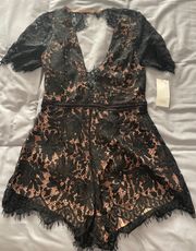 Black Lace Open-Back Romper