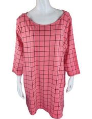 Jessica London Womens Pink Black Blouse Size 26/28 3/4 Sleeves Block Pattern