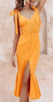 Alice KAMILA TIE STRAP MICRO BUTTON MIDI DRESS IN ORANGE