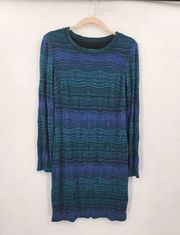 Trina Turk Green Purple Striped Long Sleeve Women 6 Bodycon Mini Dress