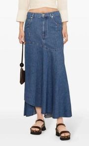 Maje Denim asymmetric denim maxi skirt