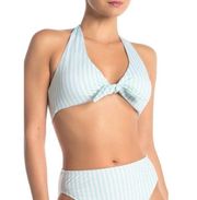 Free Press Womens XL Bikini Top Trixie Striped Knotted Halter Blue White 969