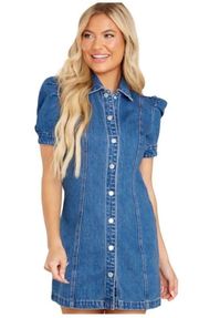 BlankNYC NWT Walk in the Park Denim Button Down Puff Sleeve Mini Dress XS