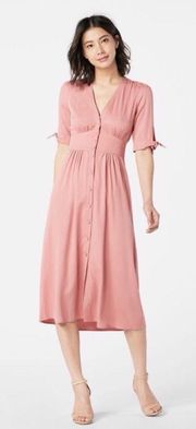 Tie Sleeve Midi Shirt Dress