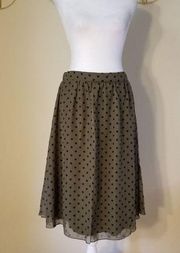 NWT! MikaRose Olive and Black Polka Dot Midi Skirt Med